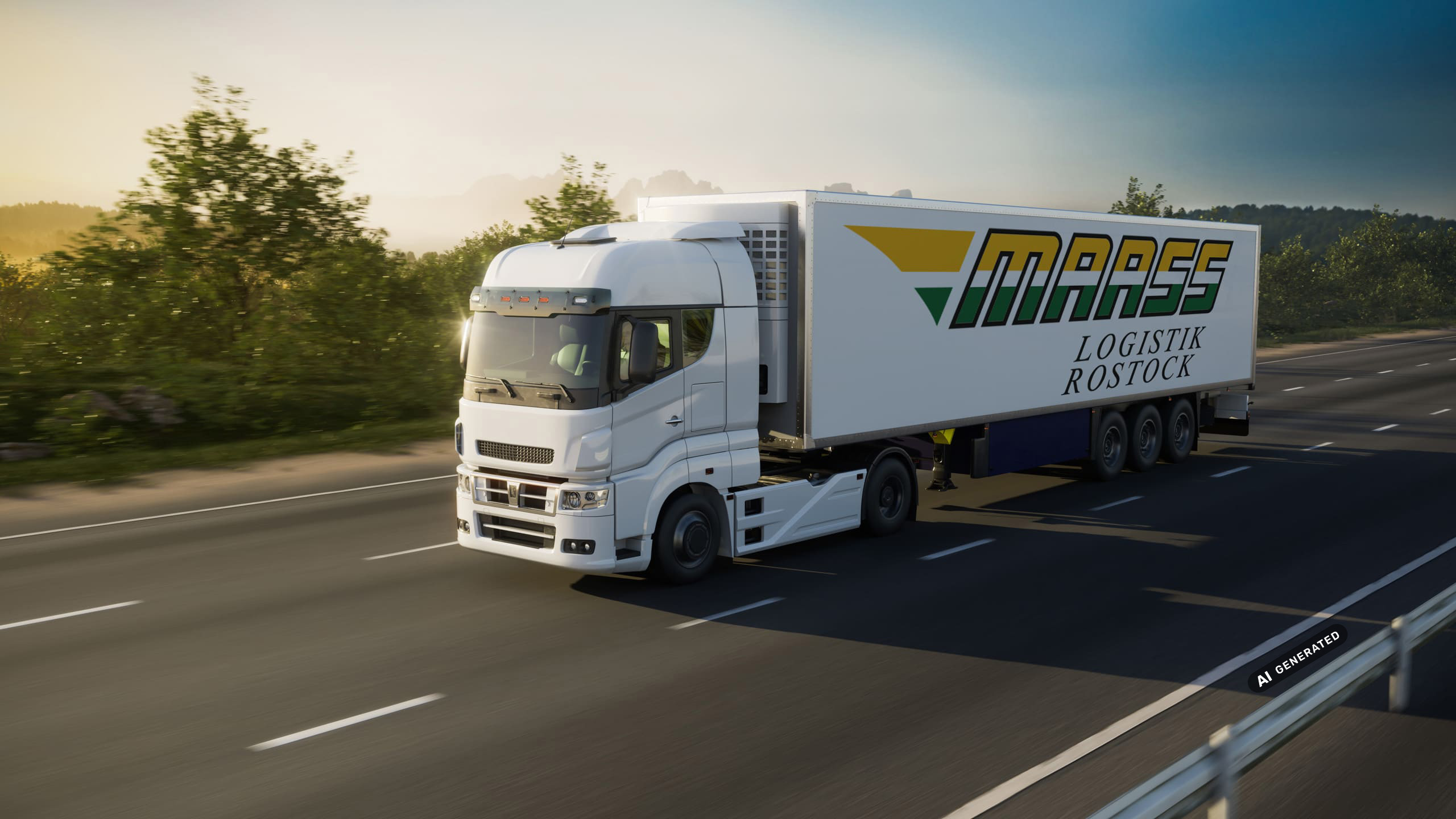 Weißer LKW auf Autobahn bei guten Wetter